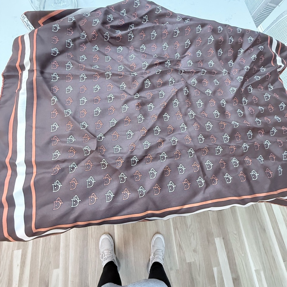 Brown and White Dior Patterned Scarf